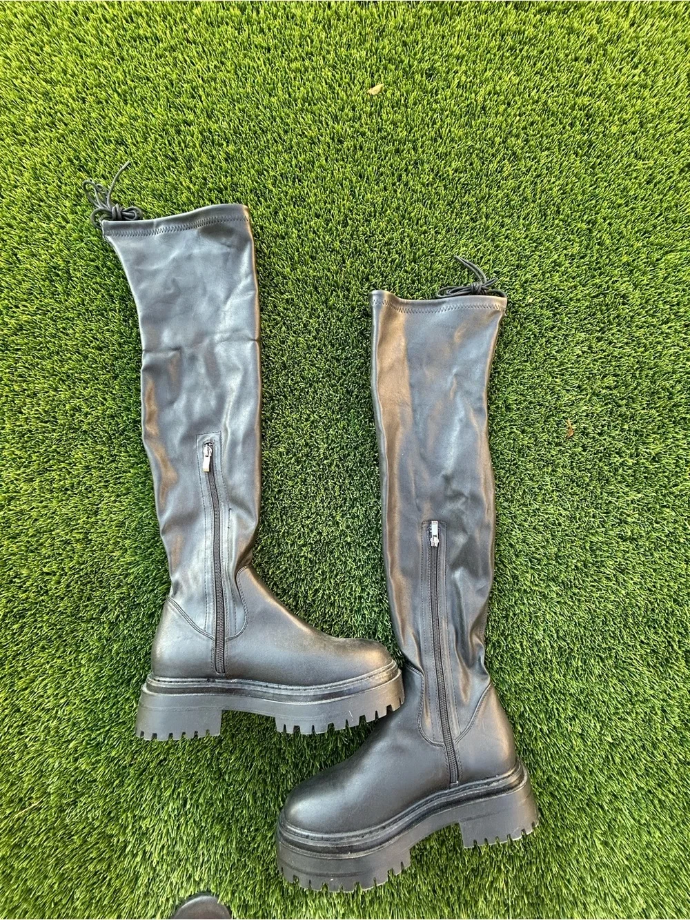 Black Knee-High Chunky Platform Boots - Women